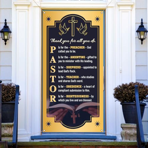 Pudodo Pastor Appreciation Month Door Cover Church Decoration Cross Dove Front Door Porch Banner Photography Decor