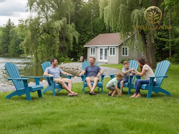 Miniatura 9 de Psilvam Silla Adirondack, Silla de Madera Poly de Gran Tamaño para Fogata con Portavasos, Soporte de 350 Libras, Sillas de Patio para Jardín,