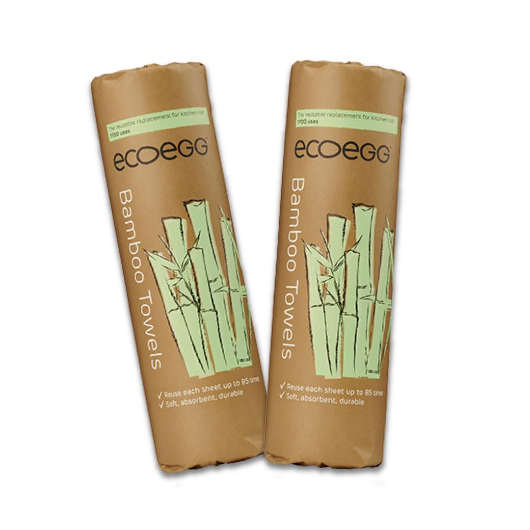 Ecoegg White Reusable Bamboo Kitchen Roll Twin Pack | 2 X 20 Sheets (Up To 3400 Uses) | Washable, Super Absorbent & Durable | Eco-Friendly Alternative To Paper Towels