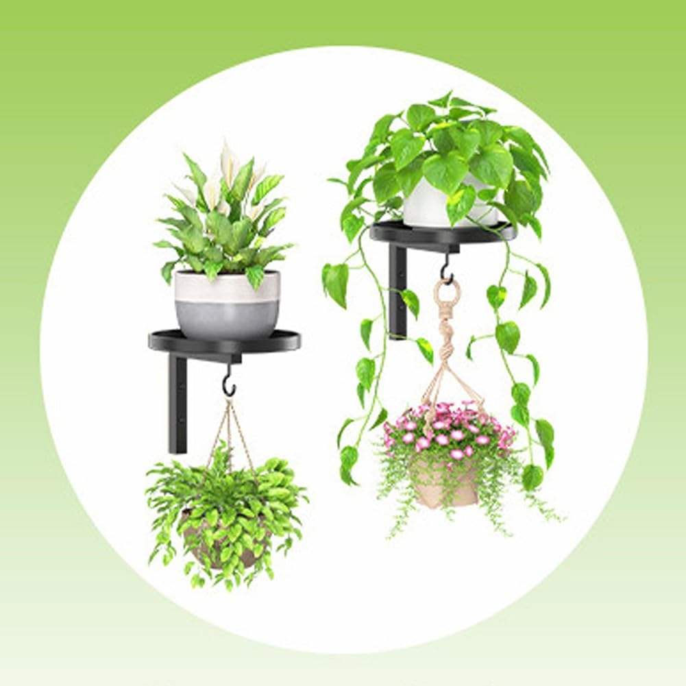 Paquete de 2 ganchos de pared para plantas, soporte resistente para macetas de interior con soporte de jardín elevado, resistente al agua, decoración del hogar