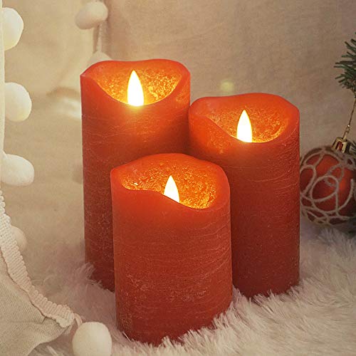 Image of iZAN 3 Pack Real Wax Flameless Candles Battery Operated LED Pillar Flickering Realistic Electric Candle Gift Sets with Remote Control and Cycling 24 Hours Timer for Home Decor 3 inchD X 4 inch 5 inch 6 inch H (Red)