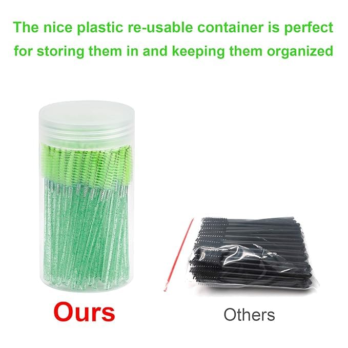 100PCS Disposable Eyelash Brush, Mascara Wands Makeup Brushes Applicators Kits for Eyelash Extensions and Eyebrow Brush with Container (Green)
