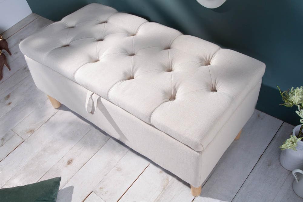 Truhenbank CASTLE - 100cm - beige - Strukturstoff Massivholz-Beine Stauraum