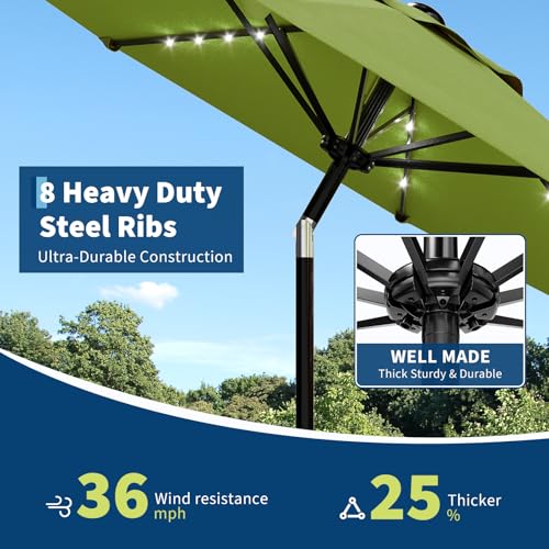 Garvee 10 FT Patio Umbrella with Solar Lights, Outdoor Table Umbrella with 8 Durable Ribs, Tilt & Crank Mechanism, Waterproof & UV Protection for Garden, Backyard, Poolside, Green by Garvee - Used condition - Image 3