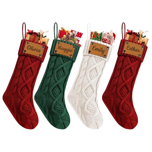 Personalized Christmas Stockings with Name, Customized 18 in Engraving Christmas Stockings, Large Knitted Xmas Stocking for Kids, Family Decoration Stockings, Holiday Birthday Party Decor 1Pcs