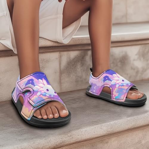 Cute Axolotl Kids Open Toe Slides Girls Boys Slip On Slide Sandals With Adjustable Strap Non-Slip Shower Shoes3