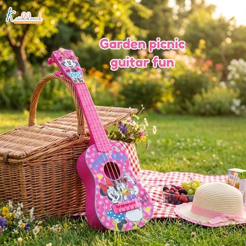 Image of Minnie Guitar (Big) - 4-String Musical Toy for Kids with Adjustable Tension, Fingerstyle Tab & Pick - Portable Pink Guitar for Girls 3+ Years - Fun Educational Disney Themed Birthday Gift