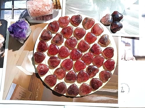 Image of QINJIEJIE 20PCS Straberry Quartz Heart Stones Crystals Bulk Love Shaped Worry Stone Heart Rock Pocket Polished Palm Gems Crystal Reiki Balancing Wholesale Carved Stone Decor Gift
