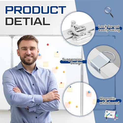 Image of AmazingSpark 72 inch x 40 inch Foldable Whiteboard Dry Erase Board Large Tri Folding Whiteboard Magnetic Dry Erase Board, Wall Aluminium Frame and Pen Tray for Office, Home