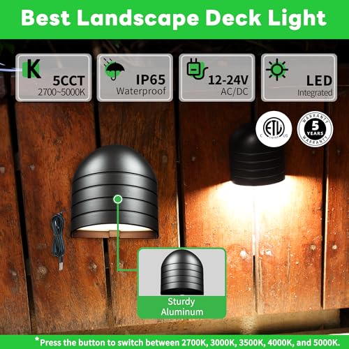 Image of Low Voltage LED Step Lights - Warm White & Daylight White Selectable, Landscape 12V Deck Lights Outdoor, Hardwired IP65 Waterproof Aluminum Black for Wall Garden Handrail 12 Pack