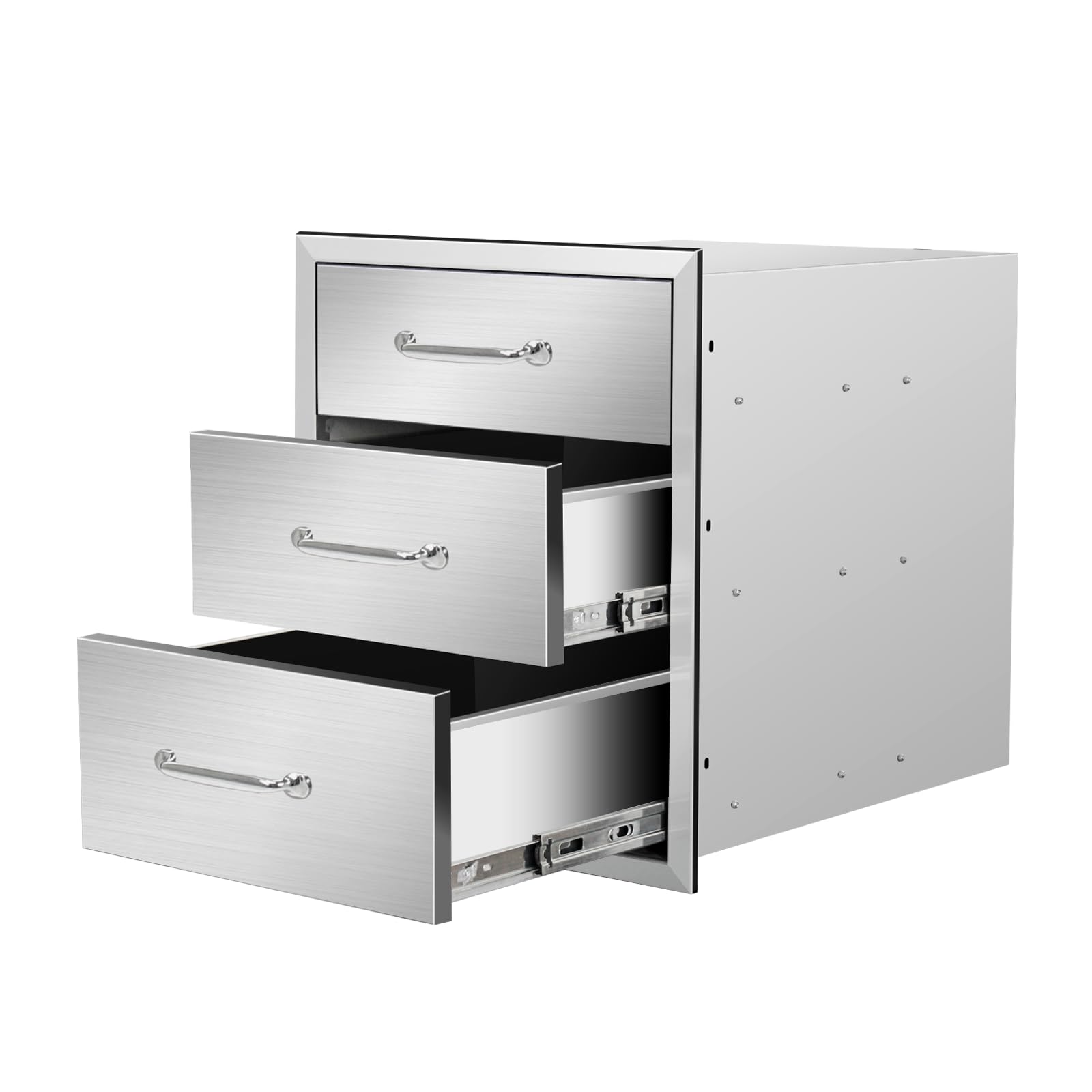Outdoor Kitchen Drawers 18" W x 21" H x 21" D Flush Mount Triple BBQ Drawers with Chrome Handle Stainless Steel Drawer for Outdoor Kitchen Island, Patio Grill Station