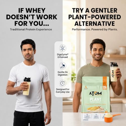 Image of AS-IT-IS ATOM Plant Protein Complex, 26g Protein, 1Kg, Mango Fusion - Clean, Easy to Digest | Complete Protein with Added Amino Acids, Ashwagandha & DigeZyme