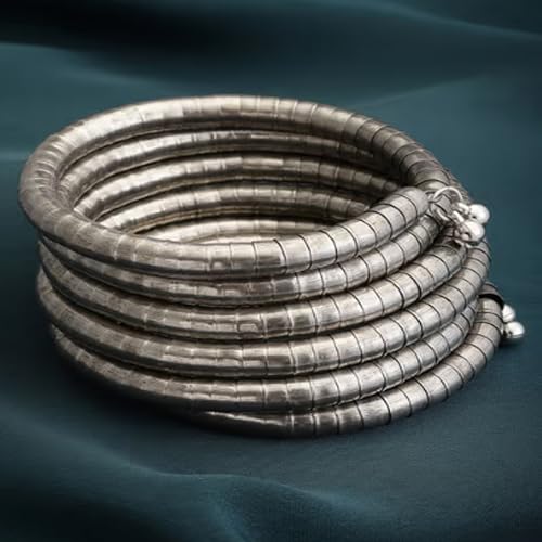 Image of Designer Silver Polish Spiral Twist Bracelets Boho Oxidised Snake Pattern Kara Kada Set for Women & Girls Traditional Cuff Bracelets,Metal Churiya Set for Women & Girls Pack of 1