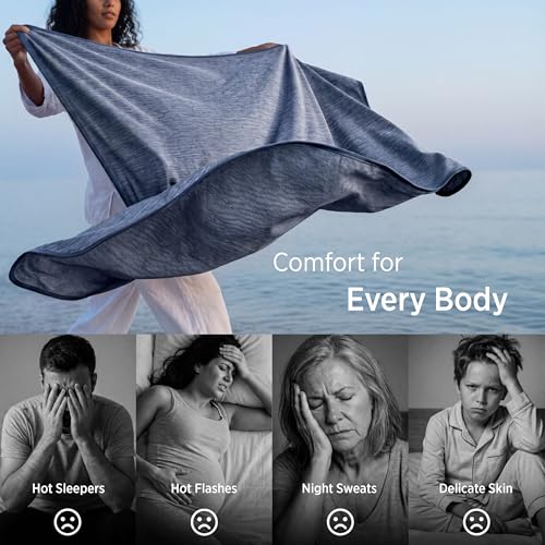 Image of Bedsure Navy Blue Cooling Blanket King Size for Hot Sleepers - Summer Cold Blanket for King Size Bed with Rayon Derived from Bamboo, Ice Cool Cold Arc-Chill Thin Summer Bedding Essentials, 108x90