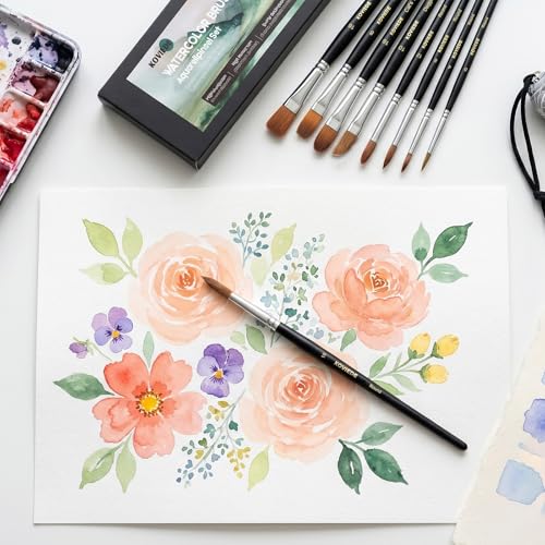 Image of 9Pcs Watercolor Paint Brushes Set for Adult Artists | Round, Dagger, Cat Tongue Brushes, for Watercolor, Gouache, Ink Painting, Professional Art Painting Supplies
