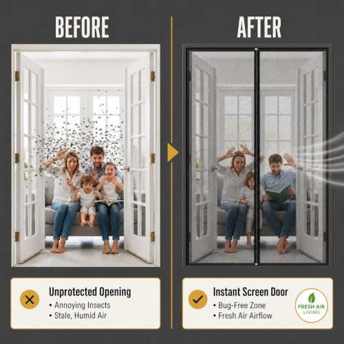 Image of Premium Magnetic Screen Door, Heavy-Duty Reinforced Mesh, Ultra-Dense Weave, Smooth Auto-Close, Pets & Kids - Hands-Free, No-Gap Seal
