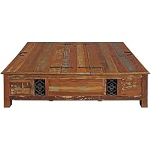 Pemberly Row 60" Reclaimed Solid Wood Box Coffee Table, Multi-Color Finish, Farmhouse Style with Decorative Metal Accents, Lift-Top Storage, Rustic Living Room Table
