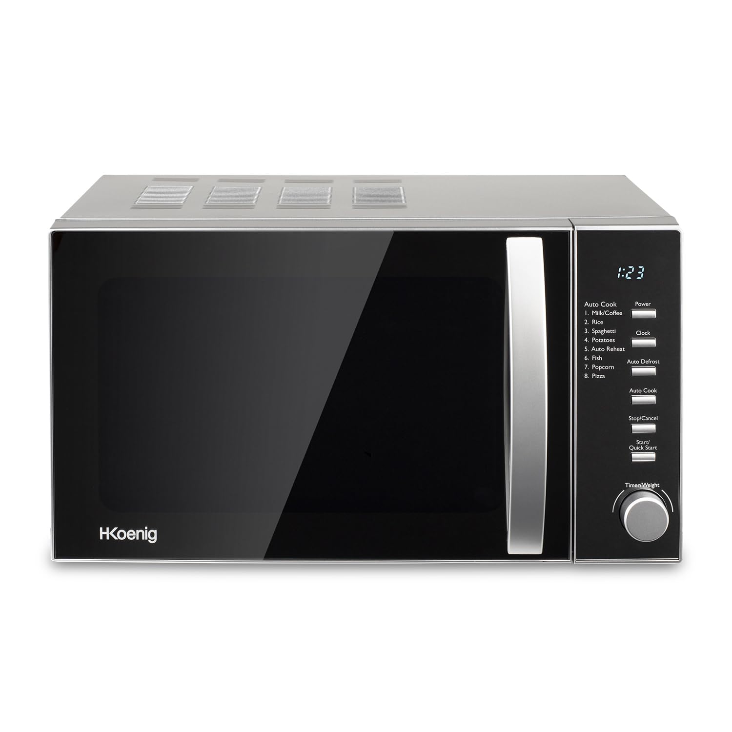 H.Koenig VIO2 Microondas sin Grill, 20 litros, 700 W, Temporizador hasta 60 min, Pantalla LED, 5 Niveles de Potencia de Calentado, Modo Expess y Descongelador, Plato Giratorio 24,5 Cm