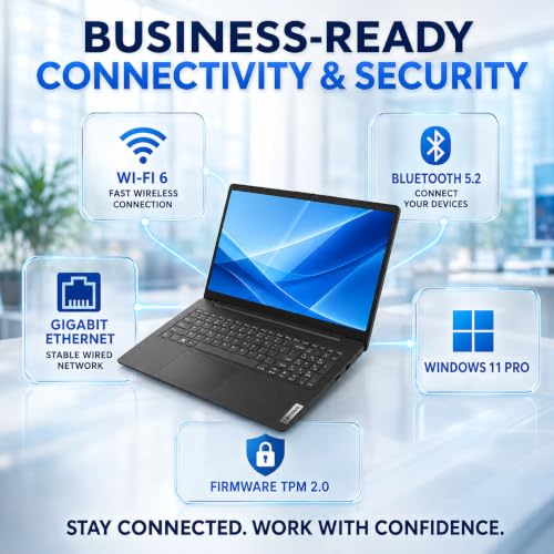 Image of Lenovo V15 Business Laptop, 15.6 inch FHD Anti-Glare Display, Intel N150 Quad-Core Processor, 8GB DDR5 RAM, 256GB PCIe SSD, Wi-Fi 6, RJ-45 Ethernet, HDMI, HD Webcam, Numeric Keypad, Windows 11 Pro