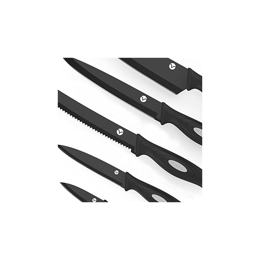 Vremi-10-Piece-Black-Knife-Set-5-Kitchen-Knives-with-5-Knife-Sheath-Covers-Chef-Knife-Sets-with-Carving-Serrated-Utility-Chefs-and-Paring-Knives-Magnetic-Knife-Set-with-Matching-Black-Case Vremi 10 Piece Black Knife Set - 5 Kitchen Knives with 5 Knife Sheath Covers - Chef Knife Sets with Carving Serrated Utility Chef's and Paring Knives - Magnetic Knife Set with Matching Black Case