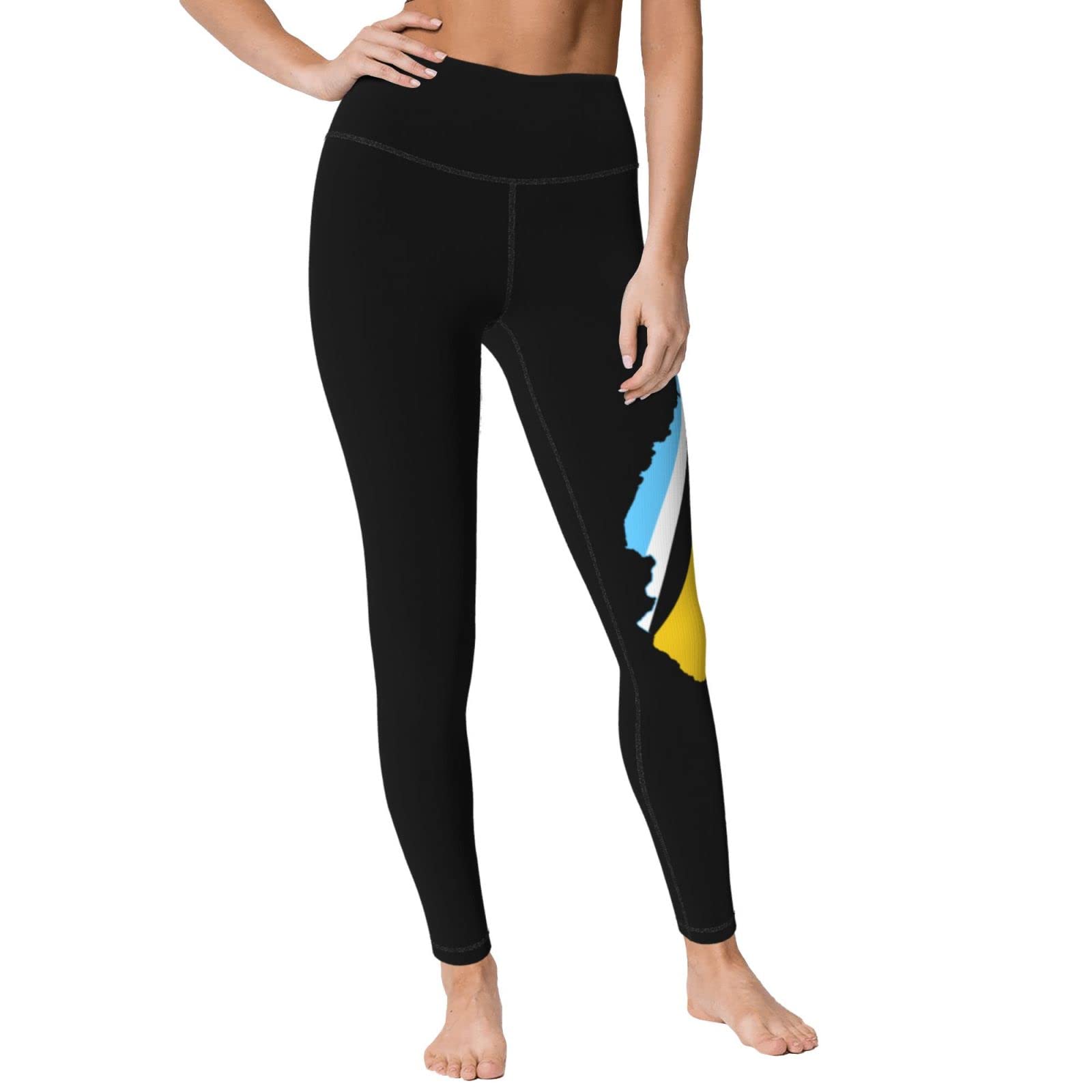Flag Map of St Lucia Women's Yoga Pants Capri Leggings High Waist Tights Skinny Pants Black