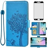 Asuwish Compatible with Samsung Galaxy S6 Edge Wallet Case and Tempered Glass Screen Protector Flip