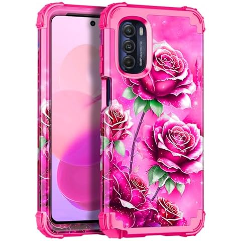 Miqala for Moto G Stylus 2022 5G/4G Case,Glow in The Dark Three Layer Heavy Duty Shockproof Full Body Protection Hard Plastic Bumper+Soft Silicone Case for Motorala G Stylus 2022 5G/4G,Pink Cover