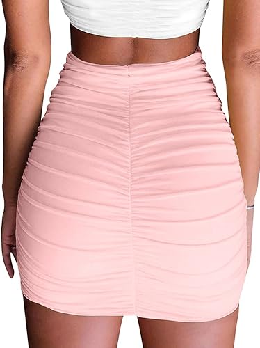 Miniatura 4 de Minifalda casual elástica de cintura alta fruncida de doble capa para mujer