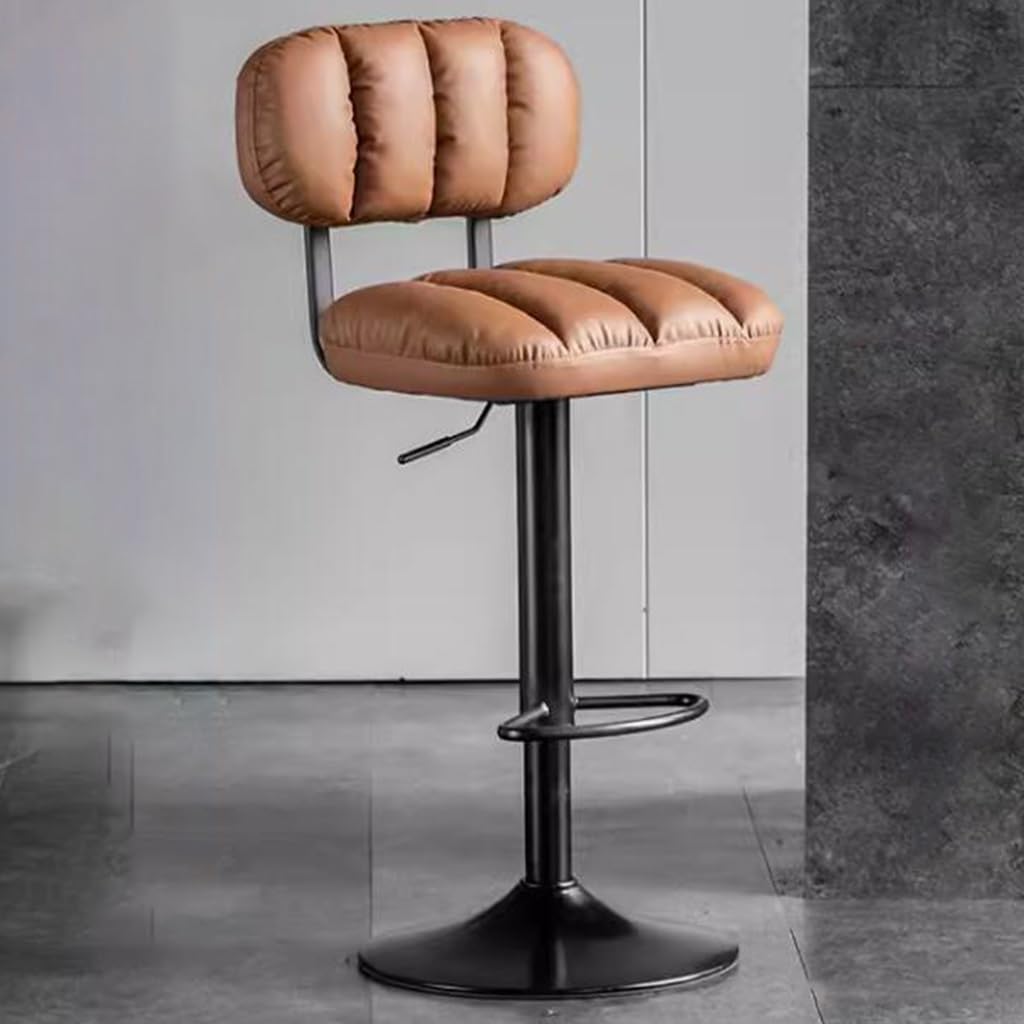 Bar Stools White, Leather Counter Height Bar Stools Swivel Bar Chairs, Breakfast Bar Stools Modern Kitchen Island Stool With Back, Adjustable Bar Stools With Cushion(/Brown A)