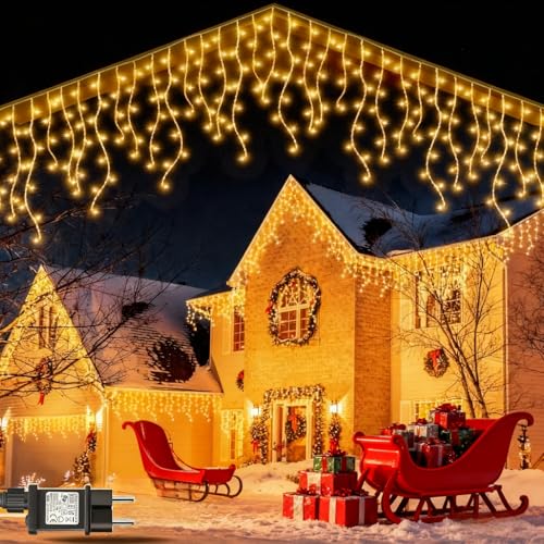 POIFL 10M Cortina de Luzes de Natal Exterior, 400LED Luzes de Natal de Flocos de Neve com 8 Modos, Função de Memória, IP65 Impermeável Decoração de Natal Exterior para Árvores de Natal, Tetos