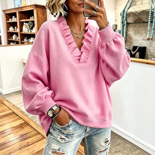 Mock Neck Tops for Women Ruffle V Neck Ruffle Sweatshirt for Women - image 3