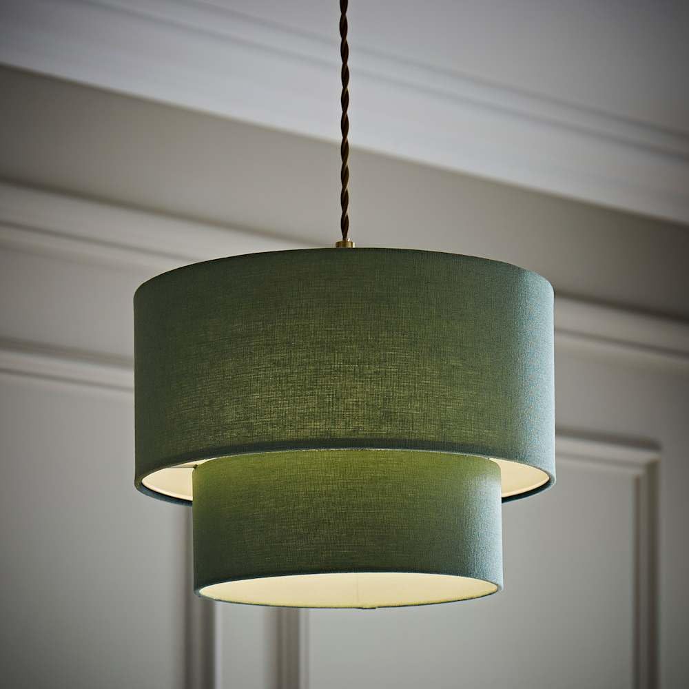 Valuelights Unisex Pale Green Jodie Linen Two Tier Easy Fit Drum Ceiling Light Lamp Shade W/ Bulb In