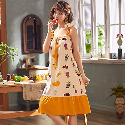 Handaxian Pijama Corto de algodón para Mujer Pijama Casual para Mujer Suelto con Almohadilla para el Pecho Vestido de Mujer 4 XXL
