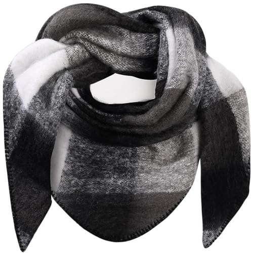 Lonya Dreieck Schal Damen XXL Strick Halstuch Dreieckstuch Damenschal Winter Bunter Schal Winterschal Kuschelig Flauschig, 195×135 CM, Schwarz+Weiß