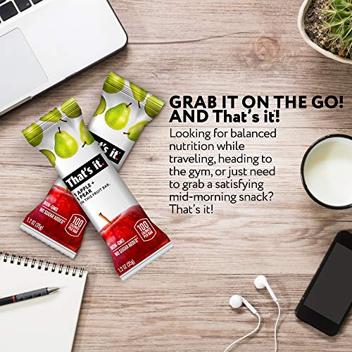 That's It. Gluten-Free Apple + Pear Fruit Bars, 14.4 Ounce, 12 Bars, No Preservatives, No Added Sugar, Paleo, Good for Children, Best High Fiber Vegan Snack