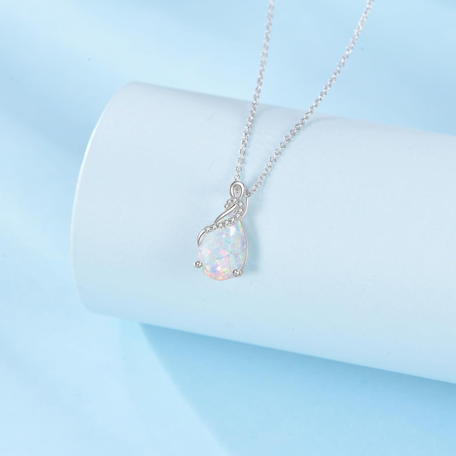 14K Real White Gold Teardrop Gemstone Necklace for Women Pear Cut Birthstone Pendant Necklaces Christmas Birthday Jewelry Gifts for Mom Wife Her, Sterling Silver Chain 18" + 2" - Image 3