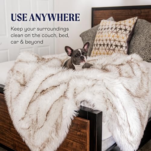 PupProtector Waterproof Throw Blanket for Dogs and Cats, Pet Blanket Cover for Couches, Sofas, Beds, Car Seats, Furniture, Calming Soft Faux Fur, White with Brown Accents, Original (60" L x 50" W) - Image 7