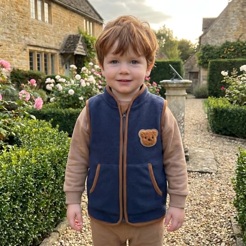 Image of Toddler Baby Boy Fleece Outerwear Vests Sleeveless Zipper Jacket Solid Color Vest Coat Spring Fall Winter Clothes