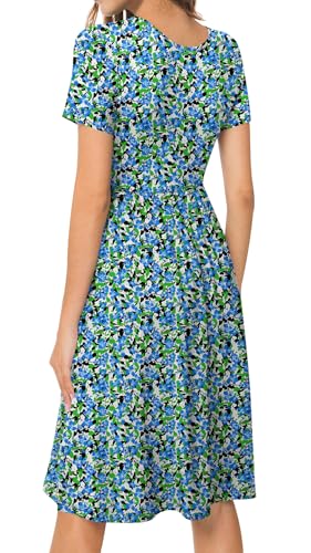 Image of DB MOON Women Summer Casual Short Sleeve Dresses Empire Waist Dress with Pockets