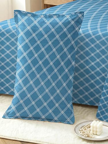 Image of RD TREND Cloud Cotton Double Bed Bedsheet-90x100 Inches with 2 Matching Pillow Covers (18x28Inch | Queen Size Bed Sheet 210 TC Soft & Breathable | (Lines-Blue)