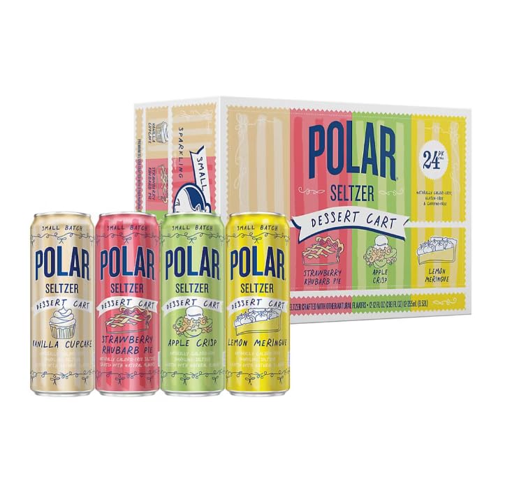 Polar Seltzer Dessert Cart Variety Pack - Strawberry Rhubarb, Key Lime Pie, Lemon Cookie, Vanilla Cupcake - 24 pk./12 fl. oz.