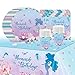 Stoviglie per Feste a Sirena, Sirena Tema Forniture per Feste Piatti di Carta Tazze tovaglioli Tovaglia Kit di Stoviglie per Compleanno alla Moda Sirena per Feste di Compleanno Feste a Tema(53 Pezzi)