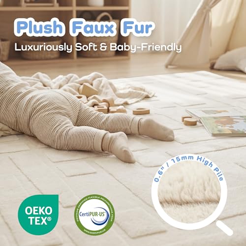 Image of Baby Play Mat for Floor, 1.3 inch Thick 79x118 Plush Soft Foam Mats for Toddler Kids Crawling, Non-Slip Easy Care Nursery Rug for Playroom Living Room (Ivory)