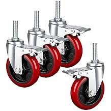 M16 Threaded Stem Swivel Caster, 3/4/5 Inch Heavy Duty Industrial Caster Wheels, Dual Locking Brake, Wear Resistant PU, Set of 4