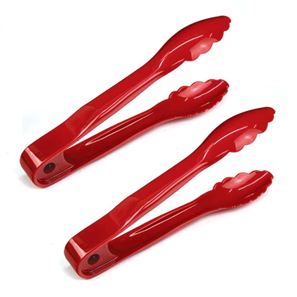 Anjing 2 Pcs Food Tongs Kitchen Tongs 22CM Plastic Ice Tongs Easy Grip for Cooking Serving Oven Red