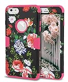 iPhone 6S Plus Case,iPhone 6 Plus Case,TOPSKY[Heavy Duty]Three Layers Rugged Armor Shockproof Soft Silicone Anti-Scratch Hard PC Hybrid Protective Case for iPhone 6 Plus/6s Plus,Flower 2 Hot Pink