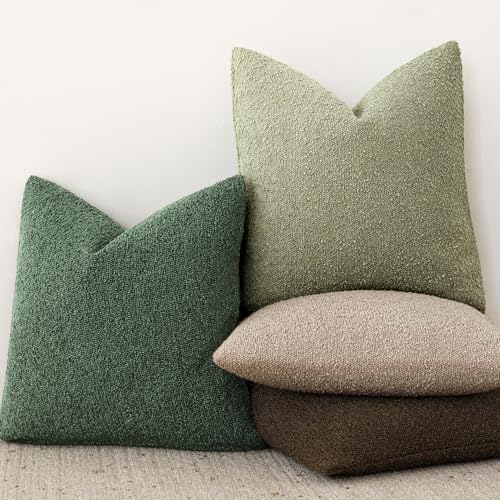 Image of Foindtower Set of 2, Decorative Textured Boucle Throw Pillow Covers Accent Solid Pillow Cases Neutral Cozy Couch Cushion Case for Chair Sofa Bedroom Living Room Home Decor 26x26 Inch Pine Green