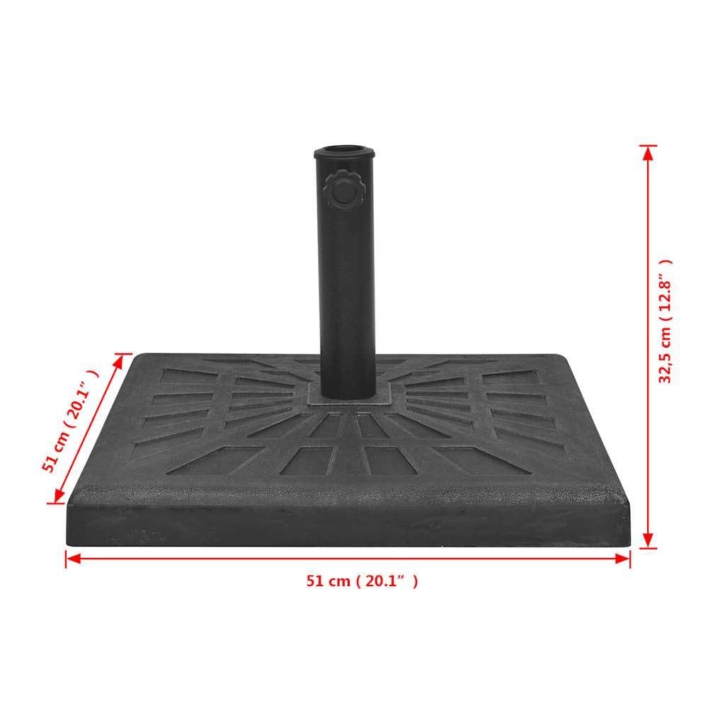 Supporto per ombrellone in resina nera, 19 kg, con adattatore per tubi da 38 e 48 mm di diametro, base quadrata per ombrellone per balcone, terrazza, giardino, peso stabile e pratico supporto