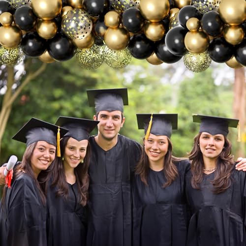 Image of Balloons Black Gold, 60 Packs 12 Inch Black Metallic Chrome Gold Latex Balloons with Gold Confetti Balloon for Men Women Birthday Wedding Baby Shower Graduate Father's Day Anniversary Decorations