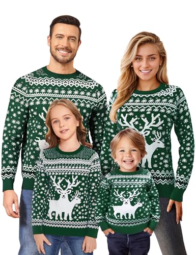 Namatime Suéteres navideños feos para mujeres, hombres y niños, suéter de Navidad a juego para la familia, divertido suéter navideño de punto, verde, XL
